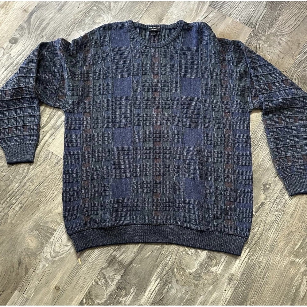 Vintage Cotton‎ Traders Blue & Burgundy Knit Sweater Styled in Italy XXL